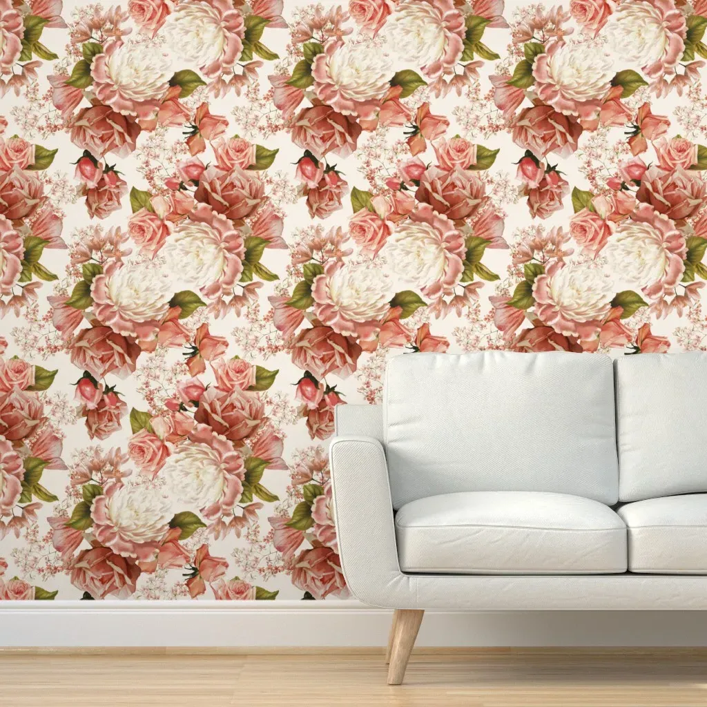 Vintage Roses Peel and Stick Wallpaper - Blush Pink product