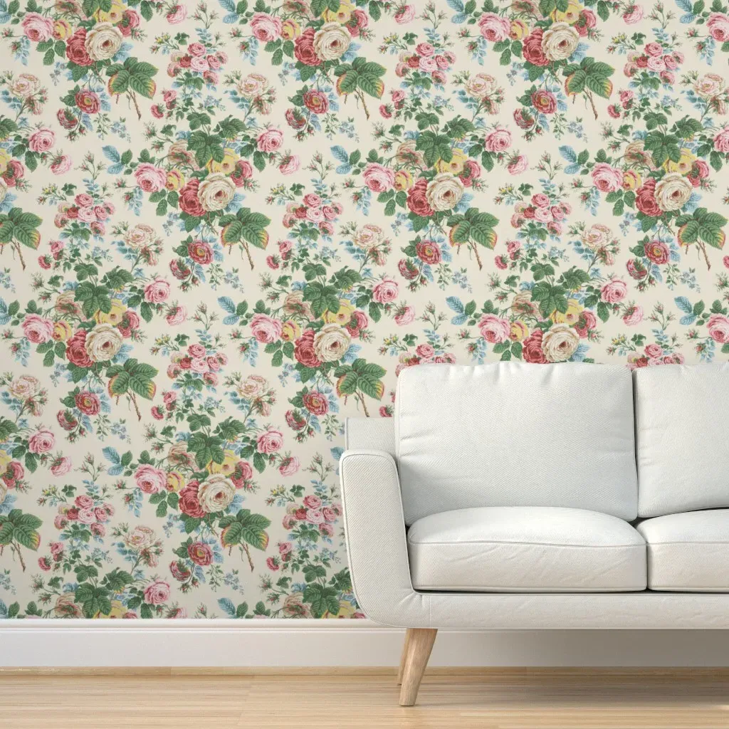 Vintage Roses Peel and Stick Wallpaper - Pink, Tan product