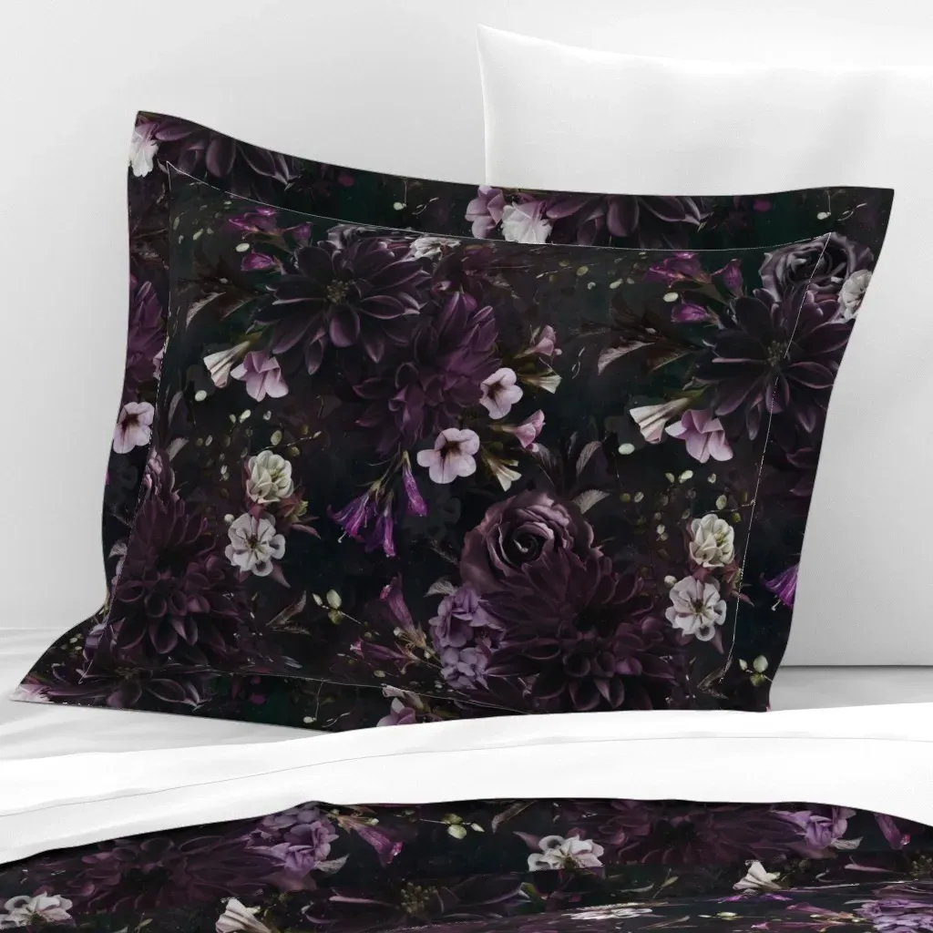 Vintage Roses Standard Flanged Pillow Sham - Dark Purple, Cotton Sateen product