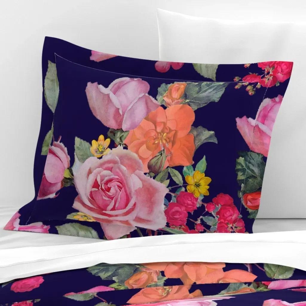 Vintage Roses Standard Flanged Pillowcase - Pink, Cotton Sateen product