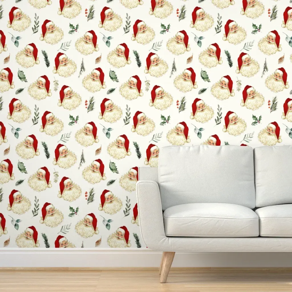 Vintage Santa Christmas Peel and Stick Wallpaper - Ivory product