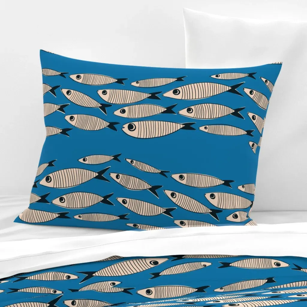 Vintage Sardines Marine Fish Standard Knife Edge Pillow - Beige, Cotton Sateen product