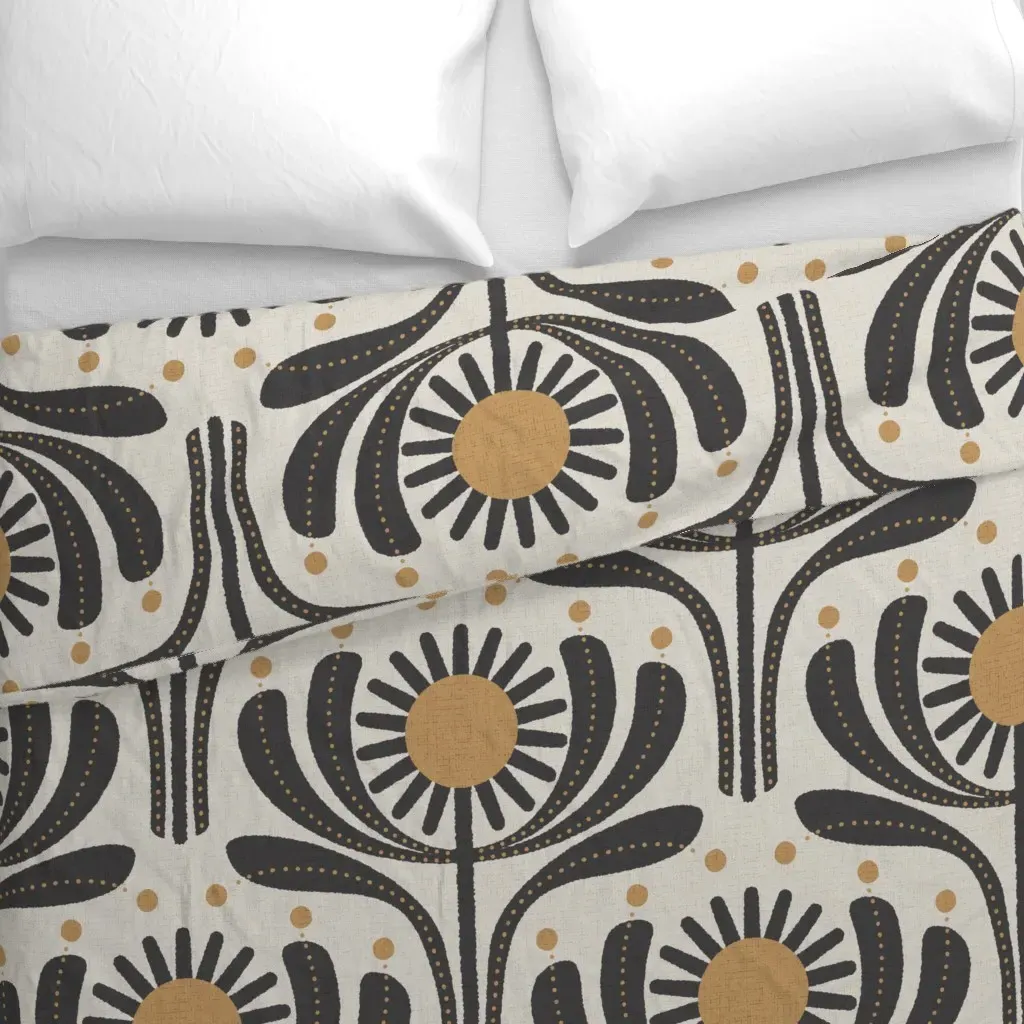 Vintage Scandi Retro Flower Duvet Cover - Dark Gray alternate view