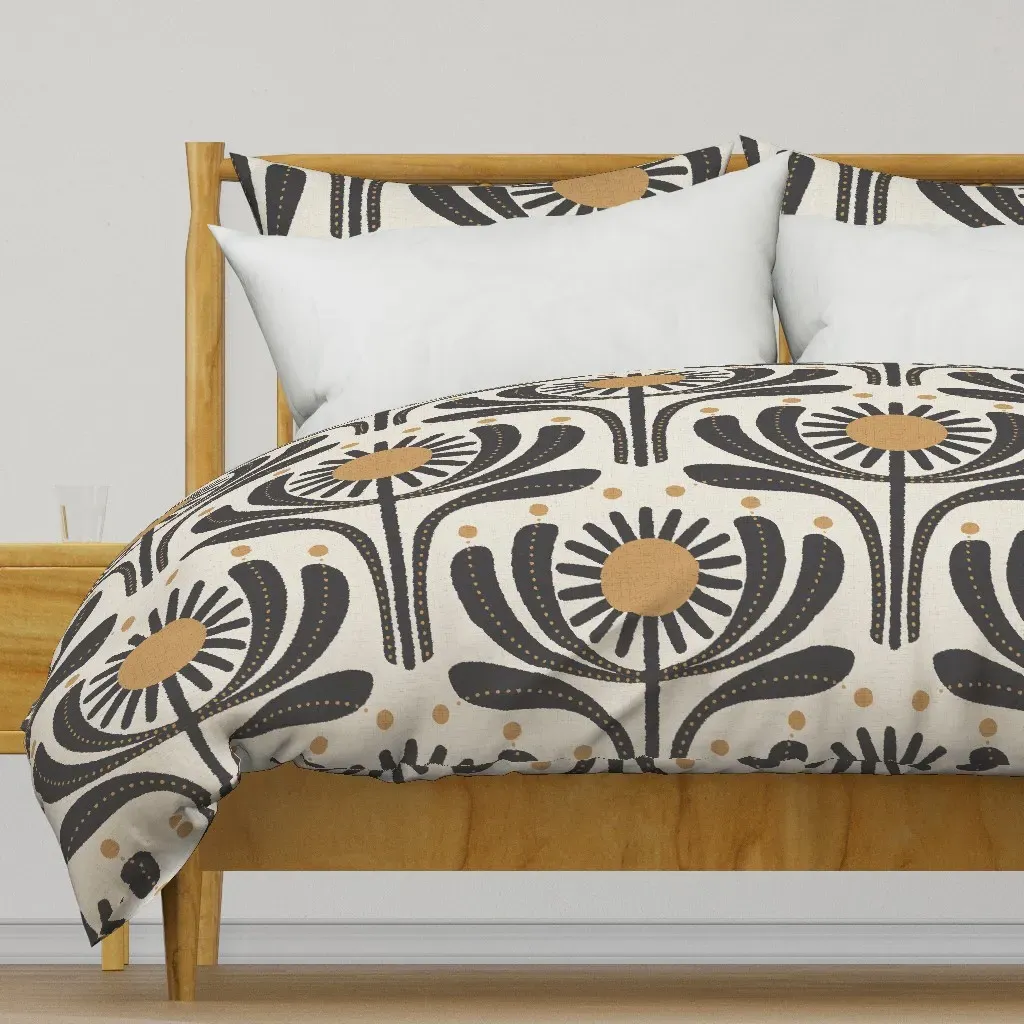 Vintage Scandi Retro Flower Duvet Cover - Dark Gray product