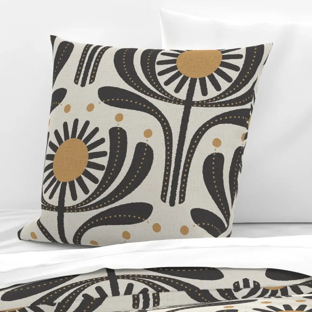 Vintage Scandi Retro Flower Euro Pillow Sham - Dark Gray product