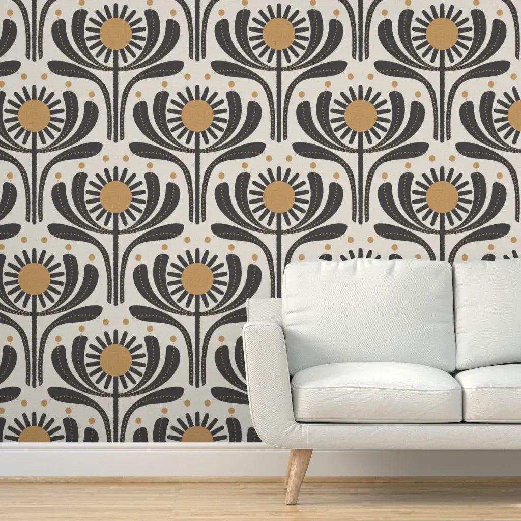 Vintage Scandi Retro Flower Peel and Stick Wallpaper - Dark Gray product