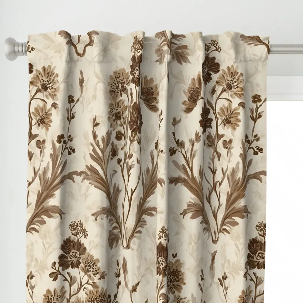 Vintage Sepia Floral Curtain Panel - Brown alternate view