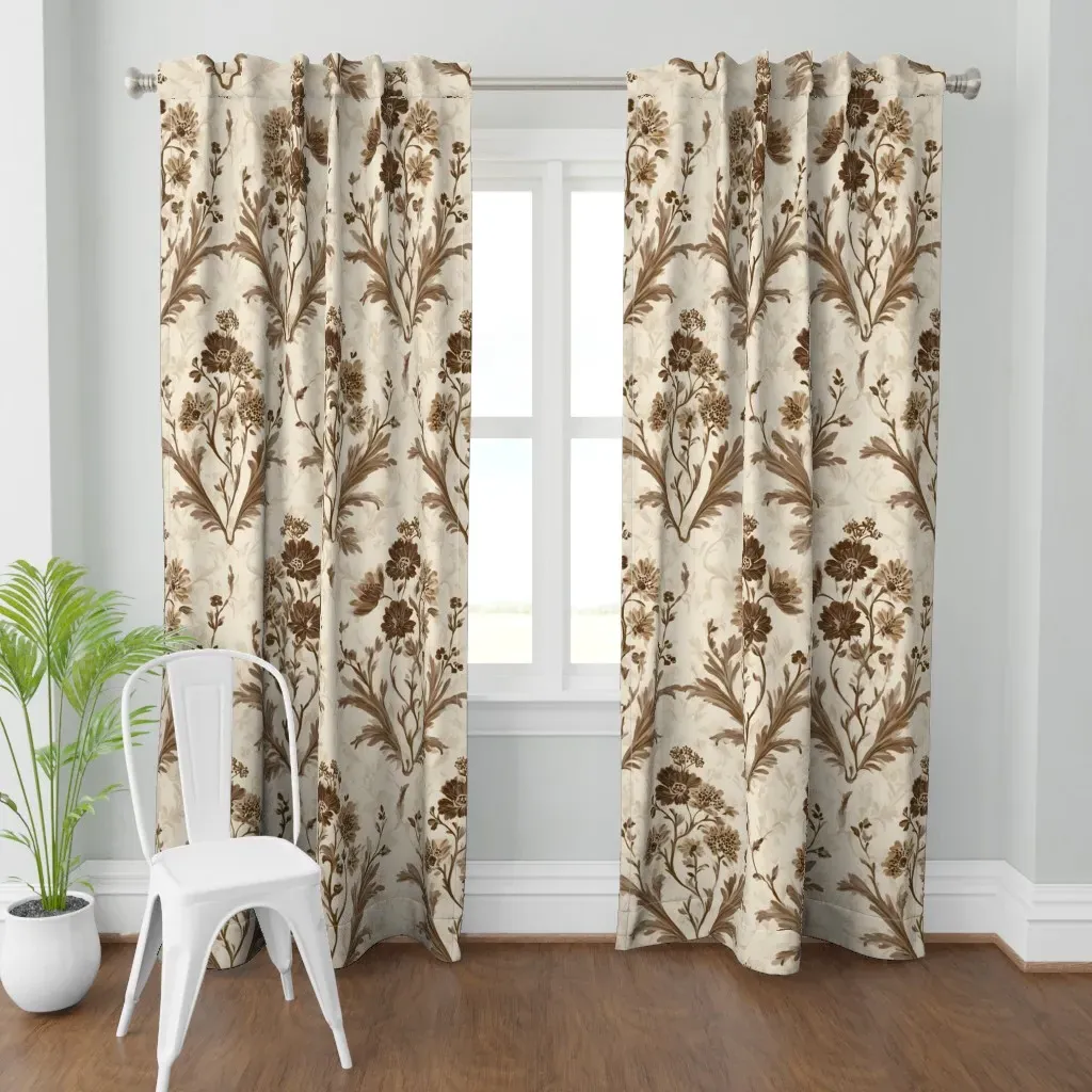 Vintage Sepia Floral Curtain Panel - Brown product