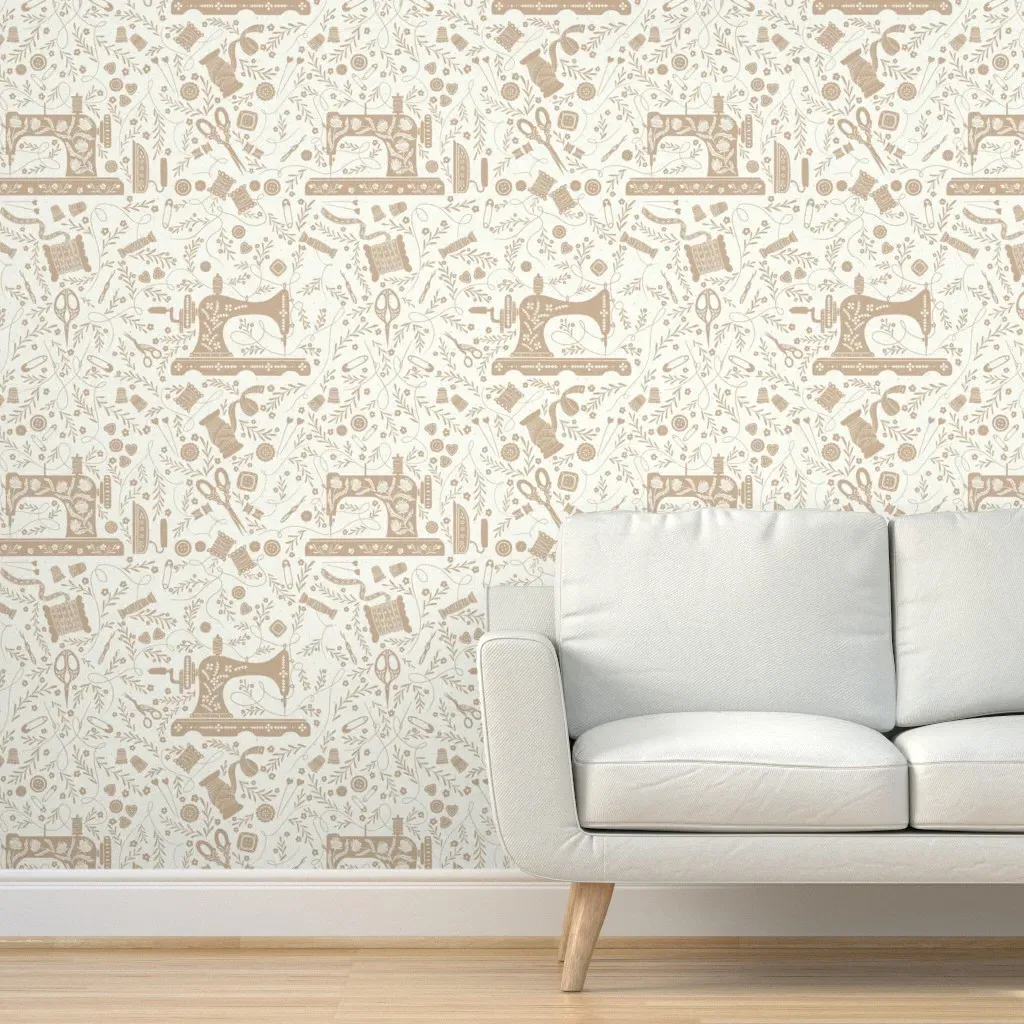 Vintage Sewing Peel and Stick Wallpaper - Beige product