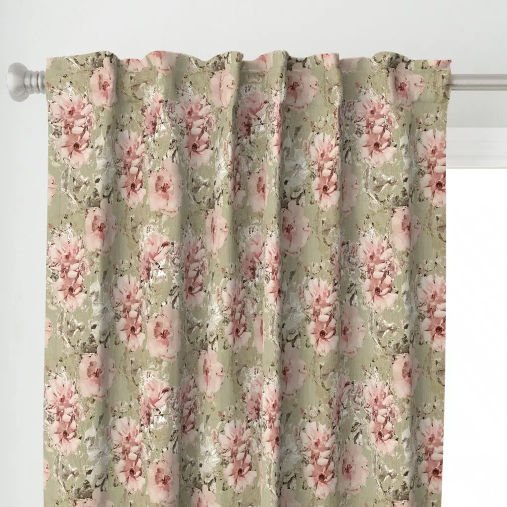 Vintage Shabby Rose Curtain Panel - Pale Pink alternate view