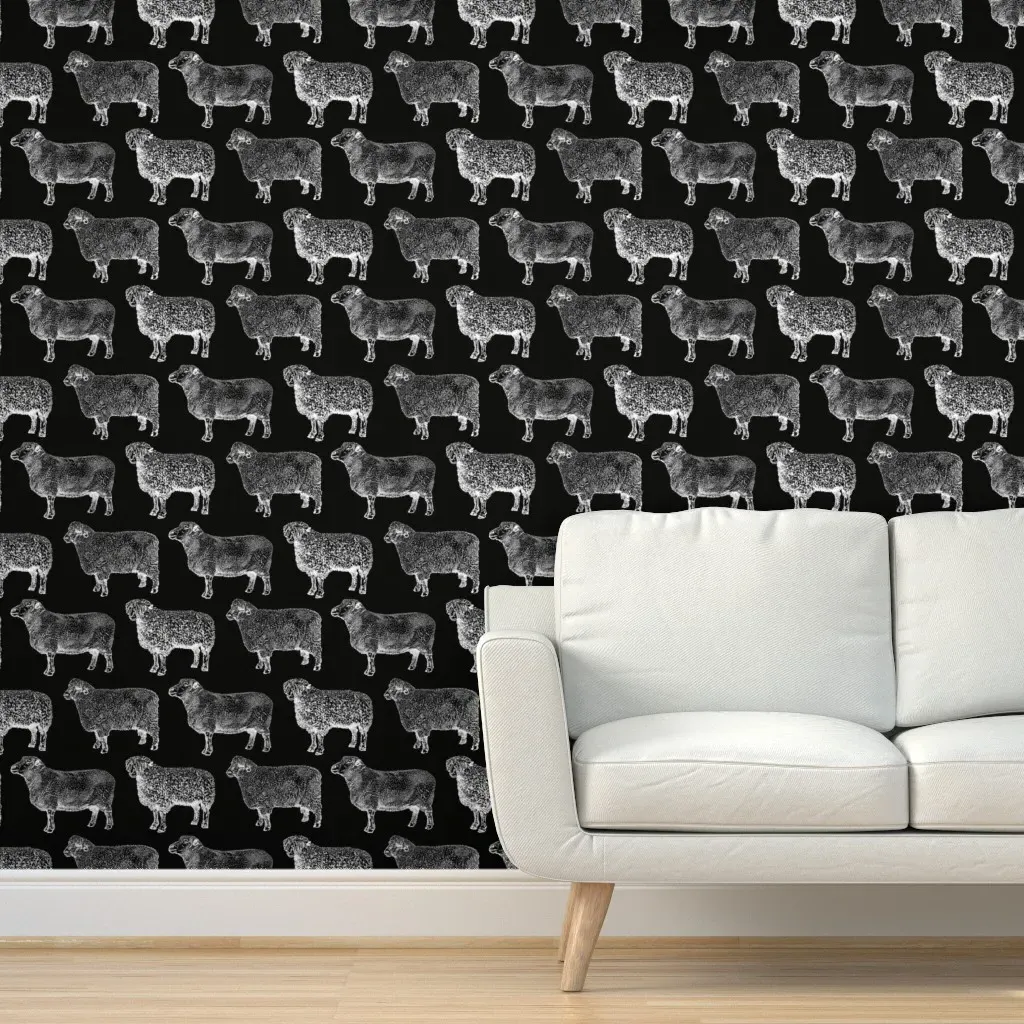 Vintage Sheep Peel and Stick Wallpaper - White, Black product