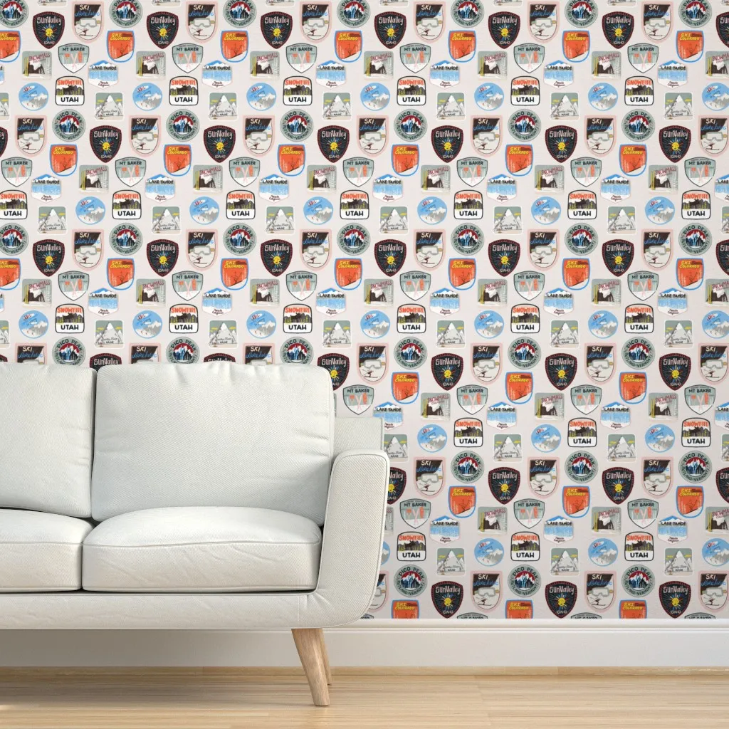 Vintage Ski Patches Large Peel and Stick Wallpaper - Cream product