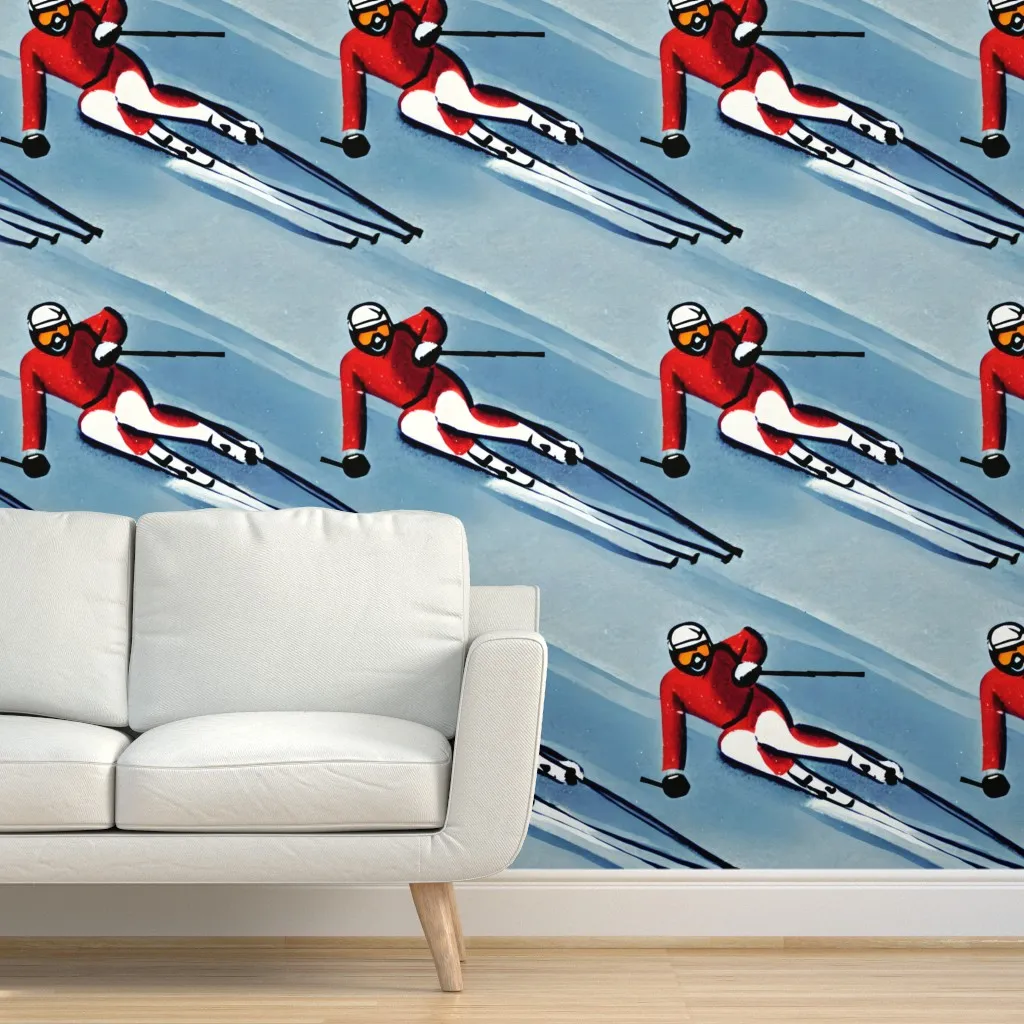 Vintage Ski Racer Peel and Stick Wallpaper - Red product
