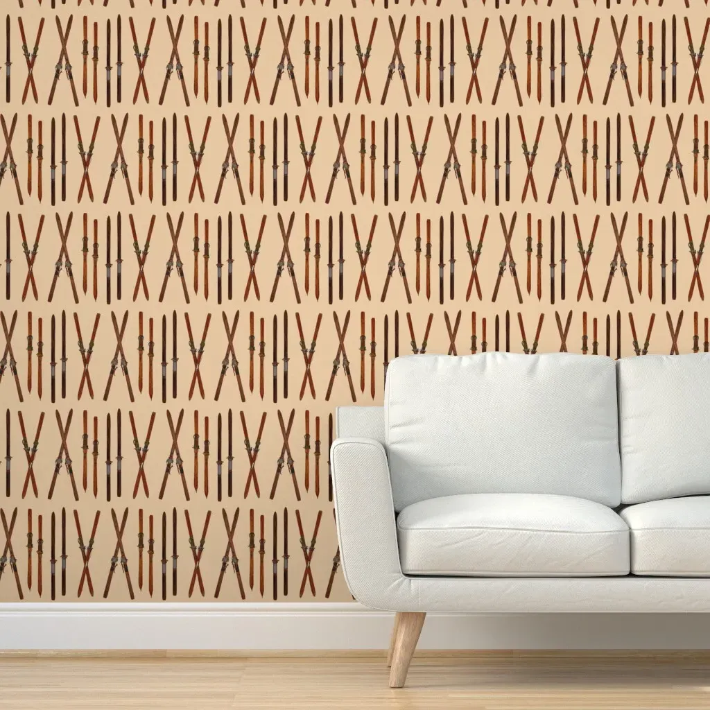 Vintage Skis Crosshatch by Diane Gilbert Peel and Stick Wallpaper - Brown product