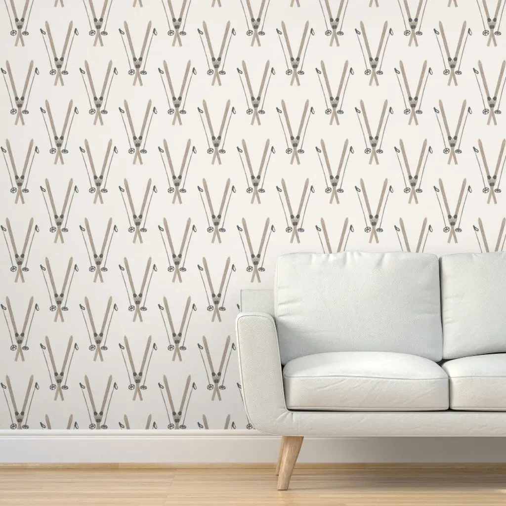 Vintage Skis Peel and Stick Wallpaper - Beige product