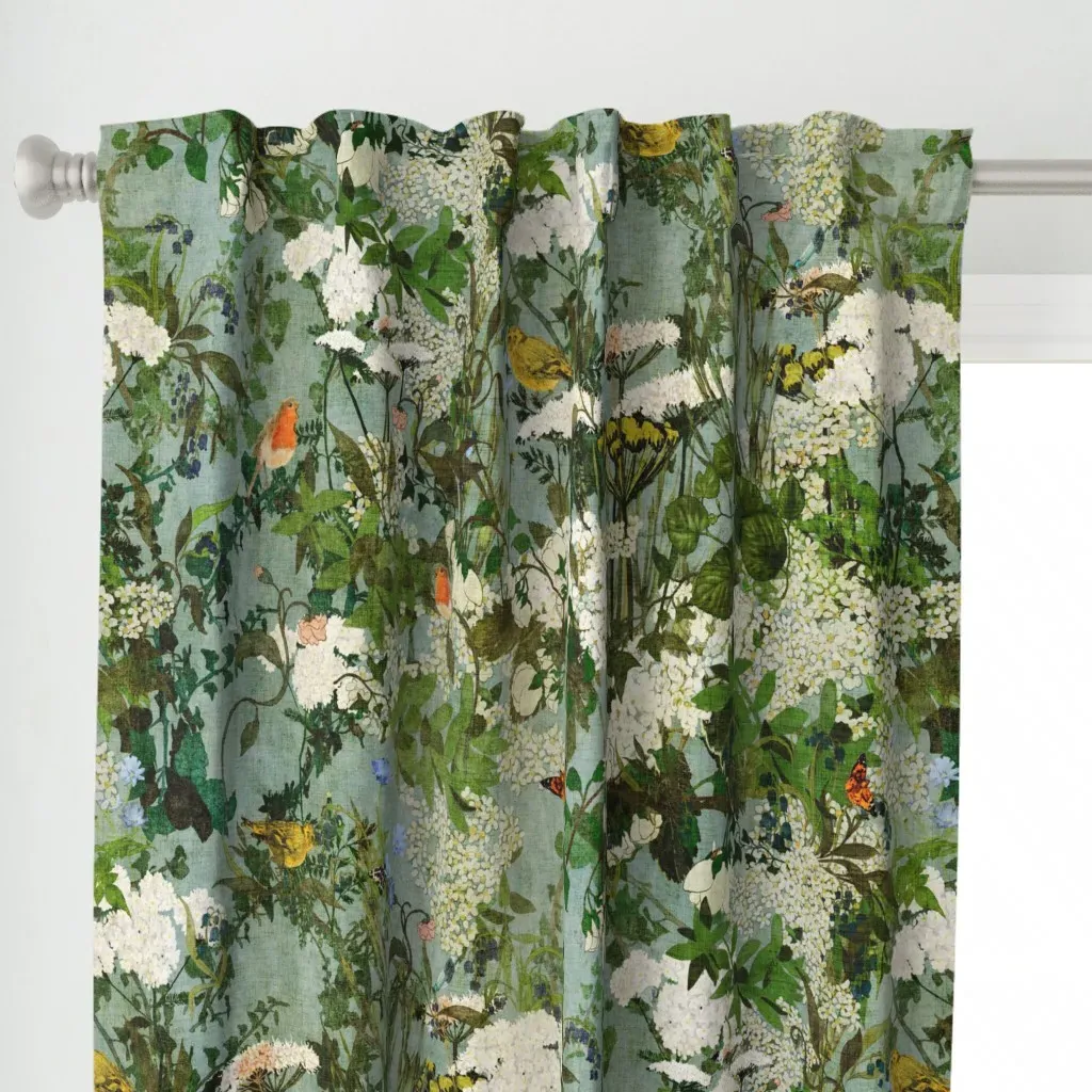 Vintage Style Hedgerow Curtain Panel - White alternate view