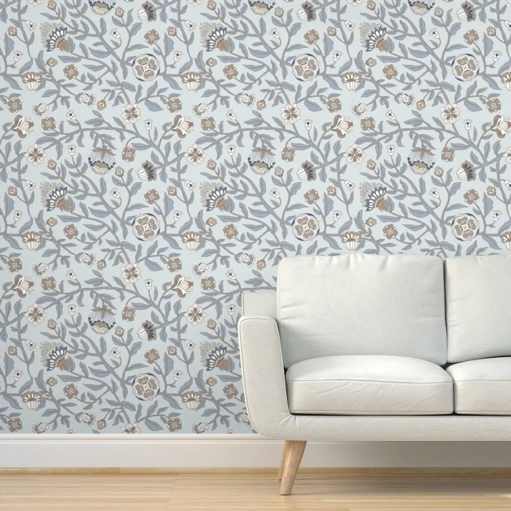Vintage Stylized Flowers Peel and Stick Wallpaper - Light Blue product