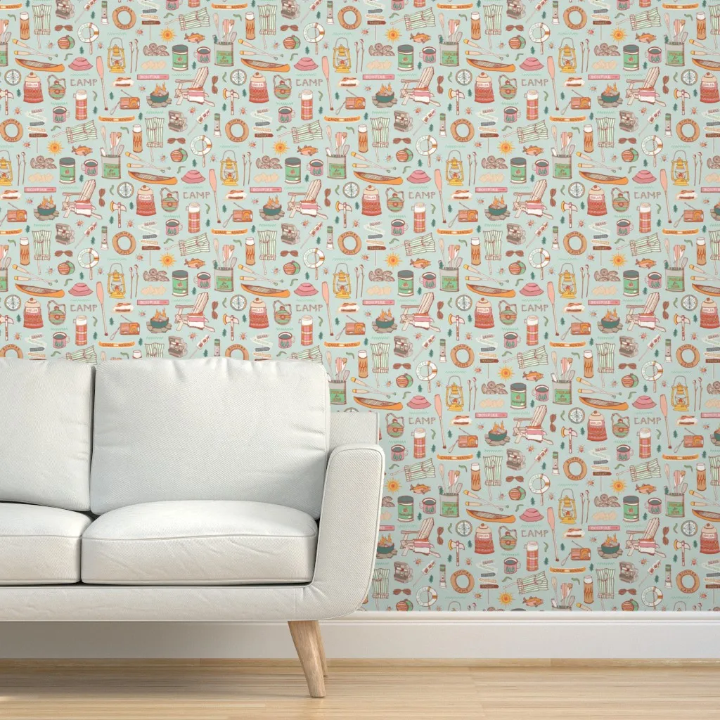Vintage Summer Lake Life Peel and Stick Wallpaper - Sage Green product