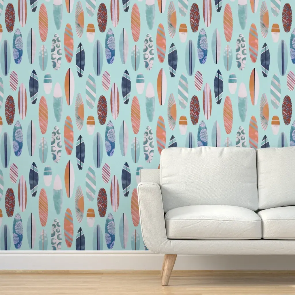 Vintage Surfboards Peel and Stick Wallpaper - Blue product