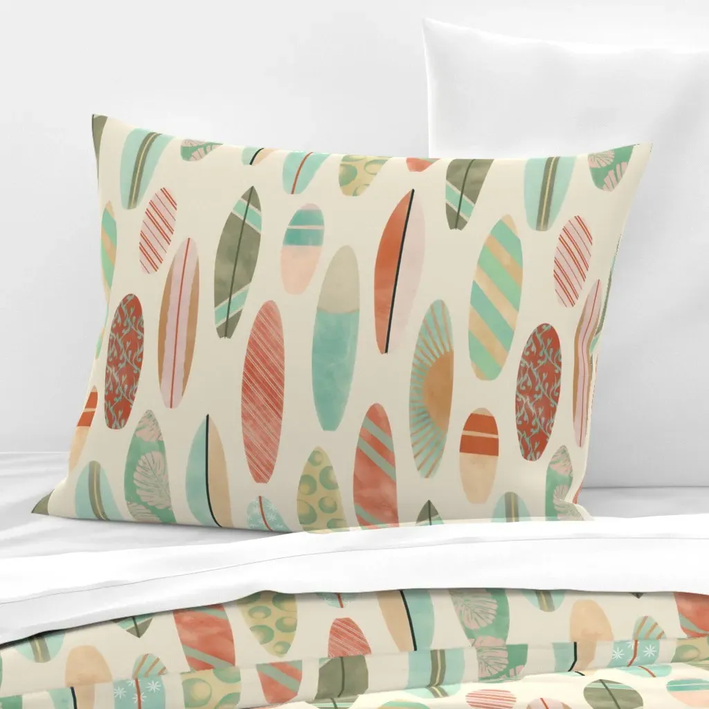 Vintage Surfboards Standard Knife Edge Cushion Cover - Aqua, Cotton product