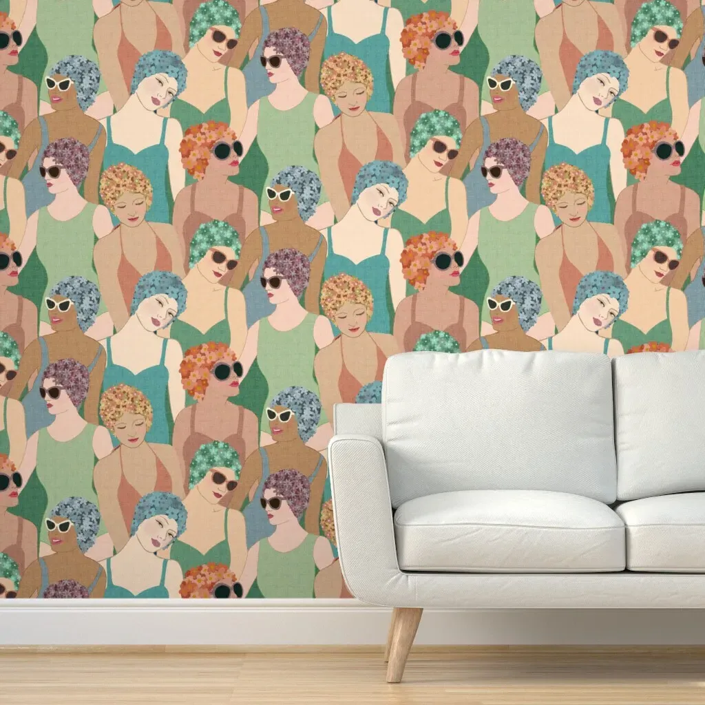Vintage Swimmers Peel and Stick Wallpaper - Teal product