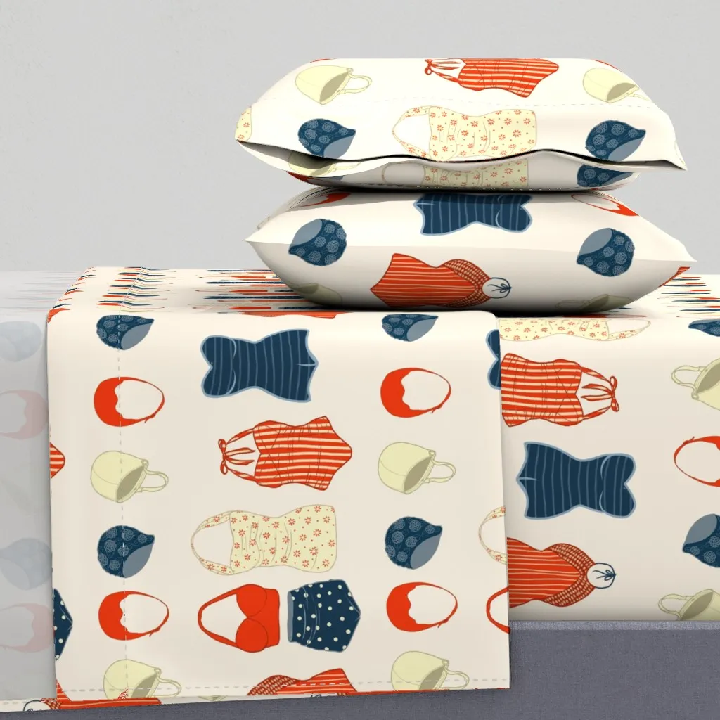 Vintage Swimming Outfits Queen Sheet Set - Red product