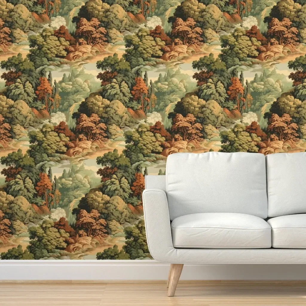 Vintage Tapestry Nature Scene Peel and Stick Wallpaper - Green product
