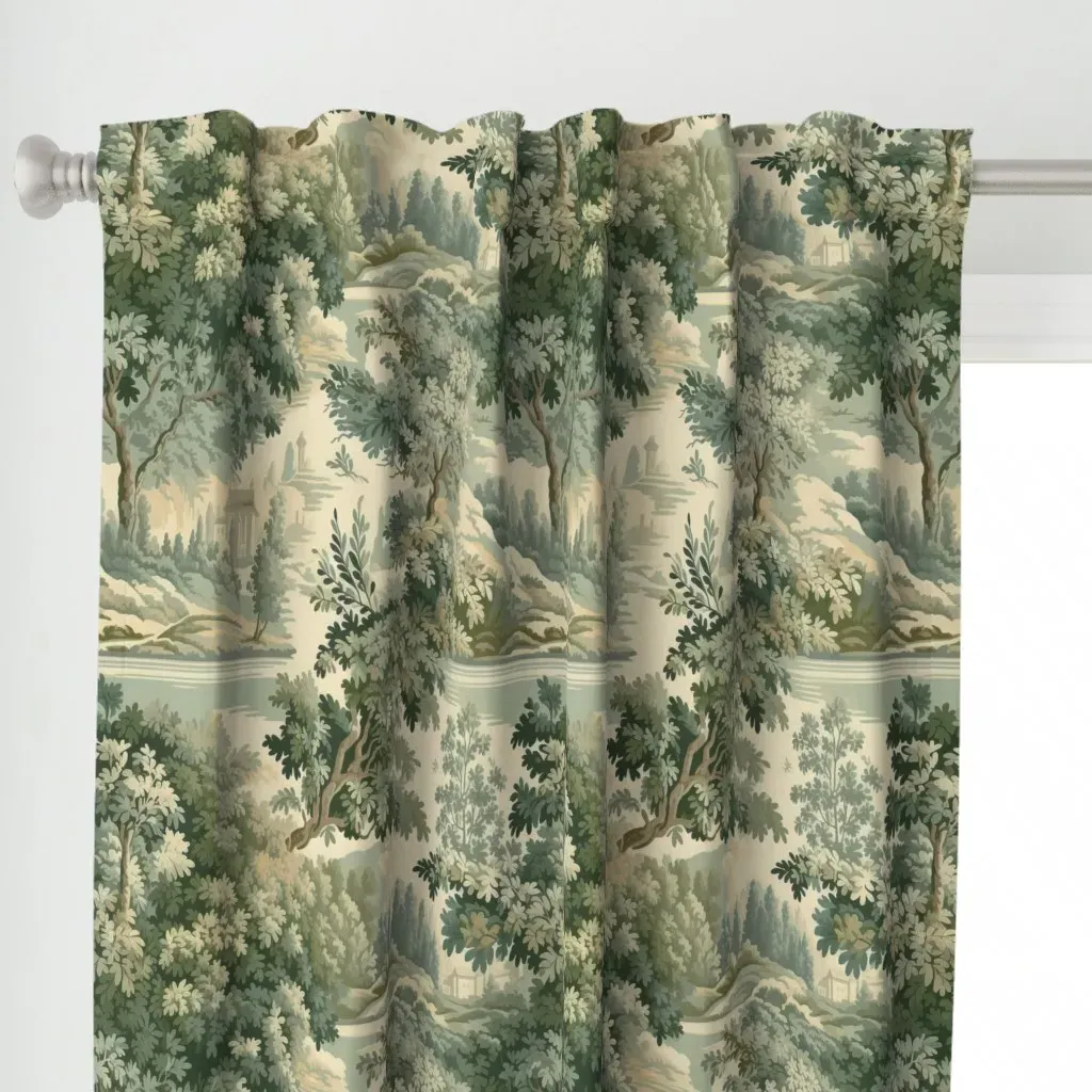 Vintage Tapestry Scene Curtain Panel - Green alternate view