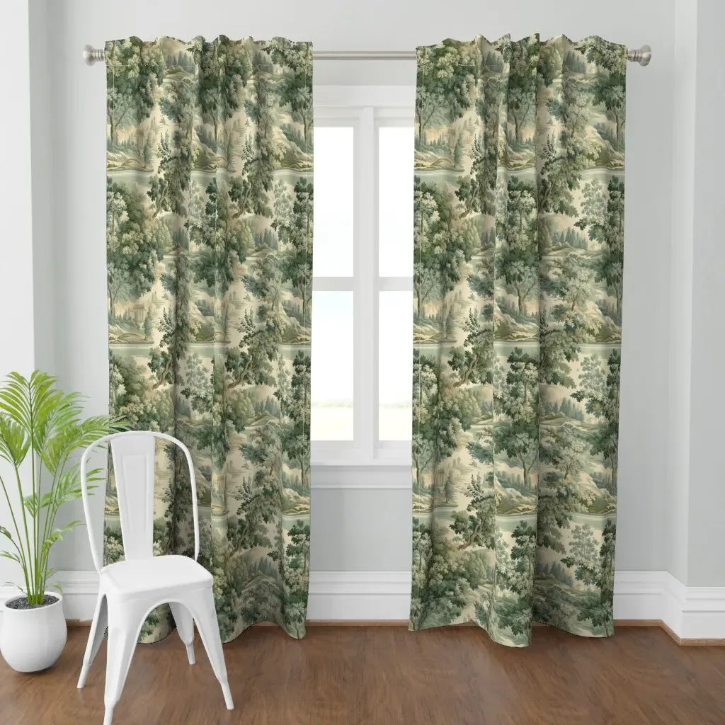 Vintage Tapestry Scene Curtain Panel - Green product