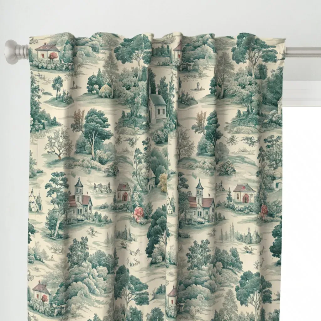 Vintage Toile De Curtain Panel - Teal alternate view