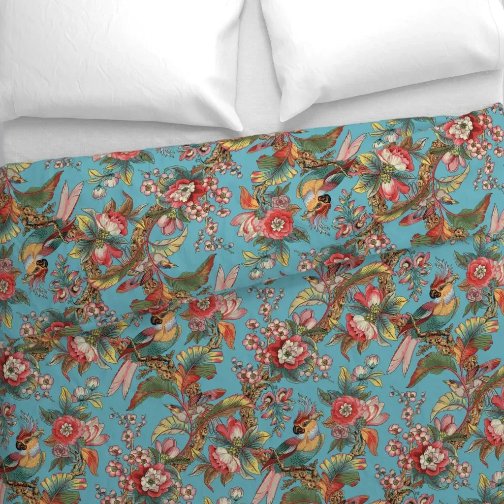 Vintage Tropical Birds Duvet Cover - Teal alternate view