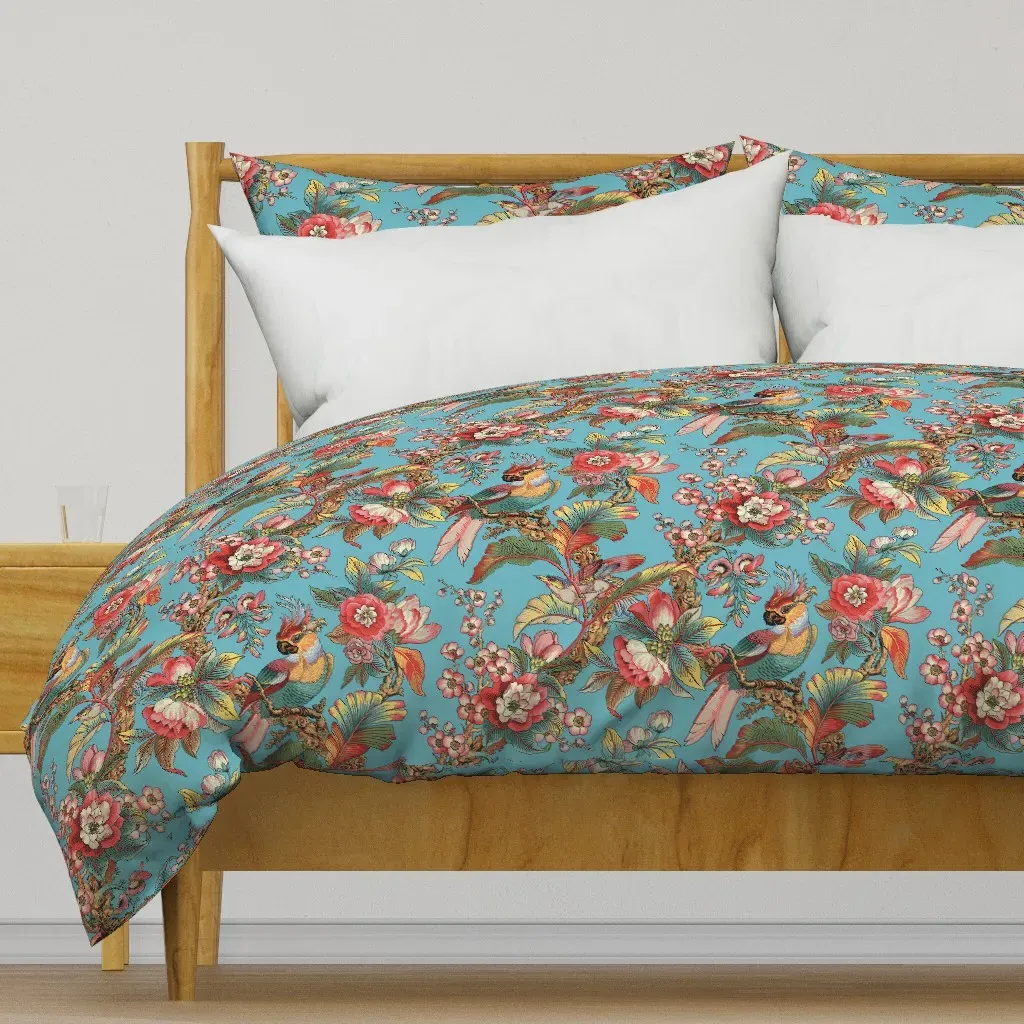 Vintage Tropical Birds Duvet Cover - Teal product