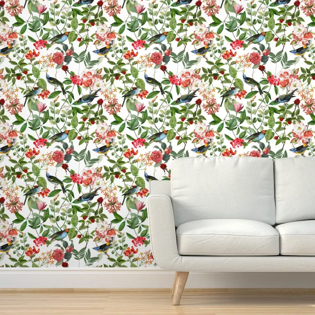 Vintage Tropical Birds Jungle Peel and Stick Wallpaper - Green, White product