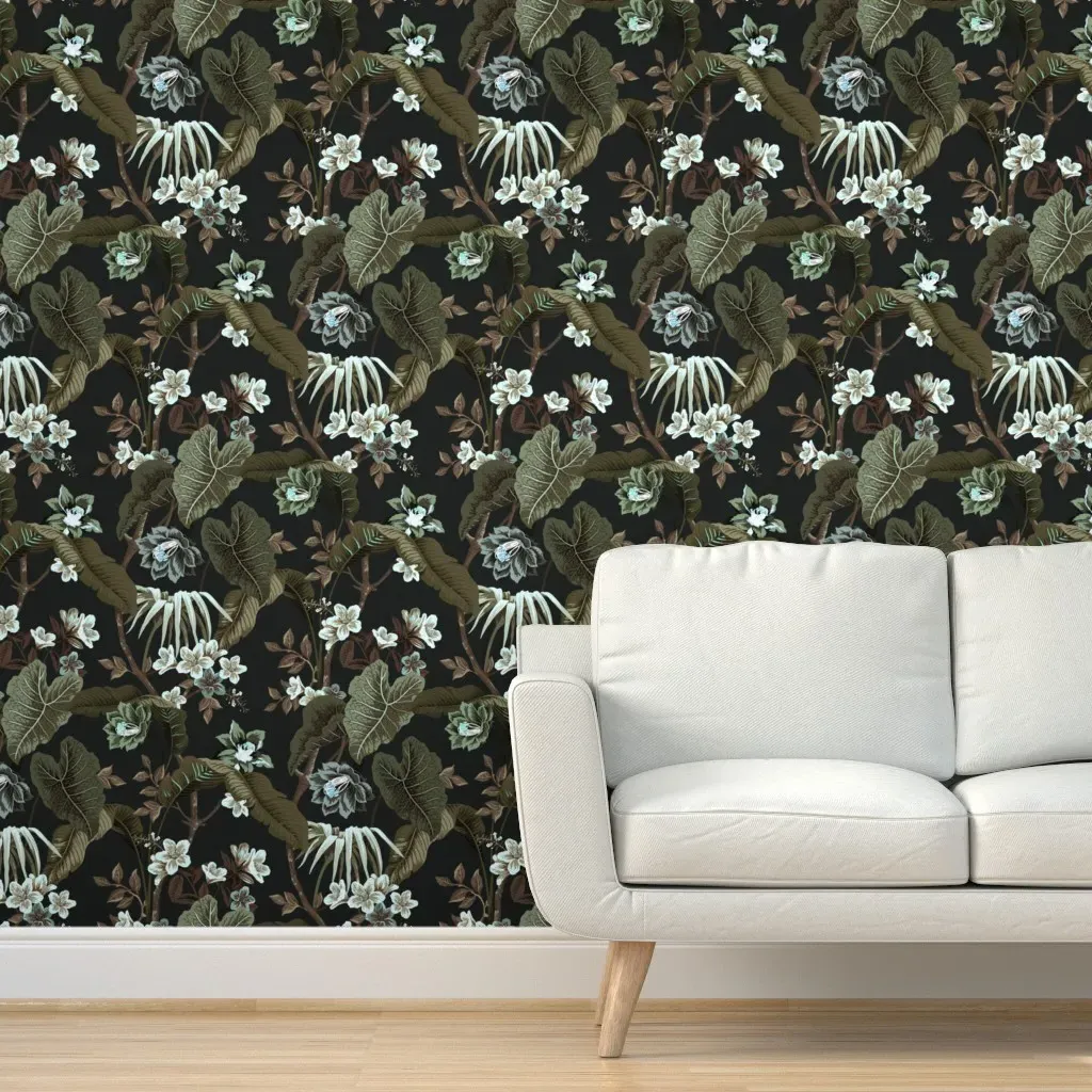 Vintage Tropical Botanical Peel and Stick Wallpaper - Dark Green product