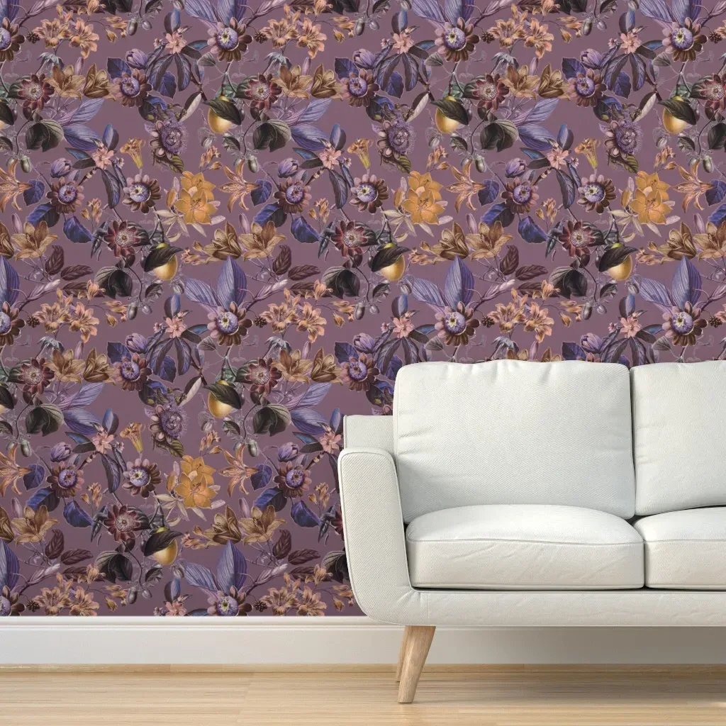 Vintage Tropical Flowers Peel and Stick Wallpaper - Dusty Rose product
