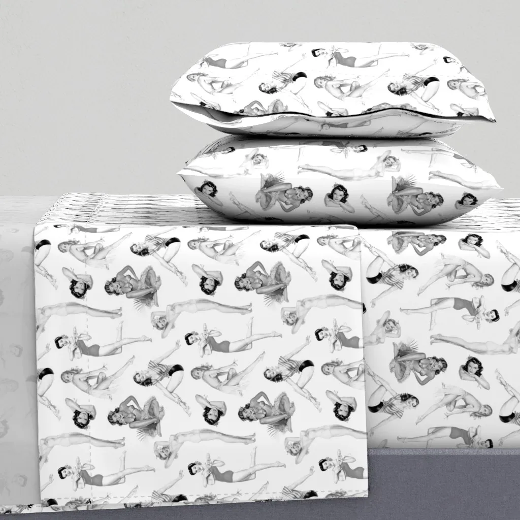 Vintage Tropical Hawaiian Pinup Girls Twin Sheet Set - Black product