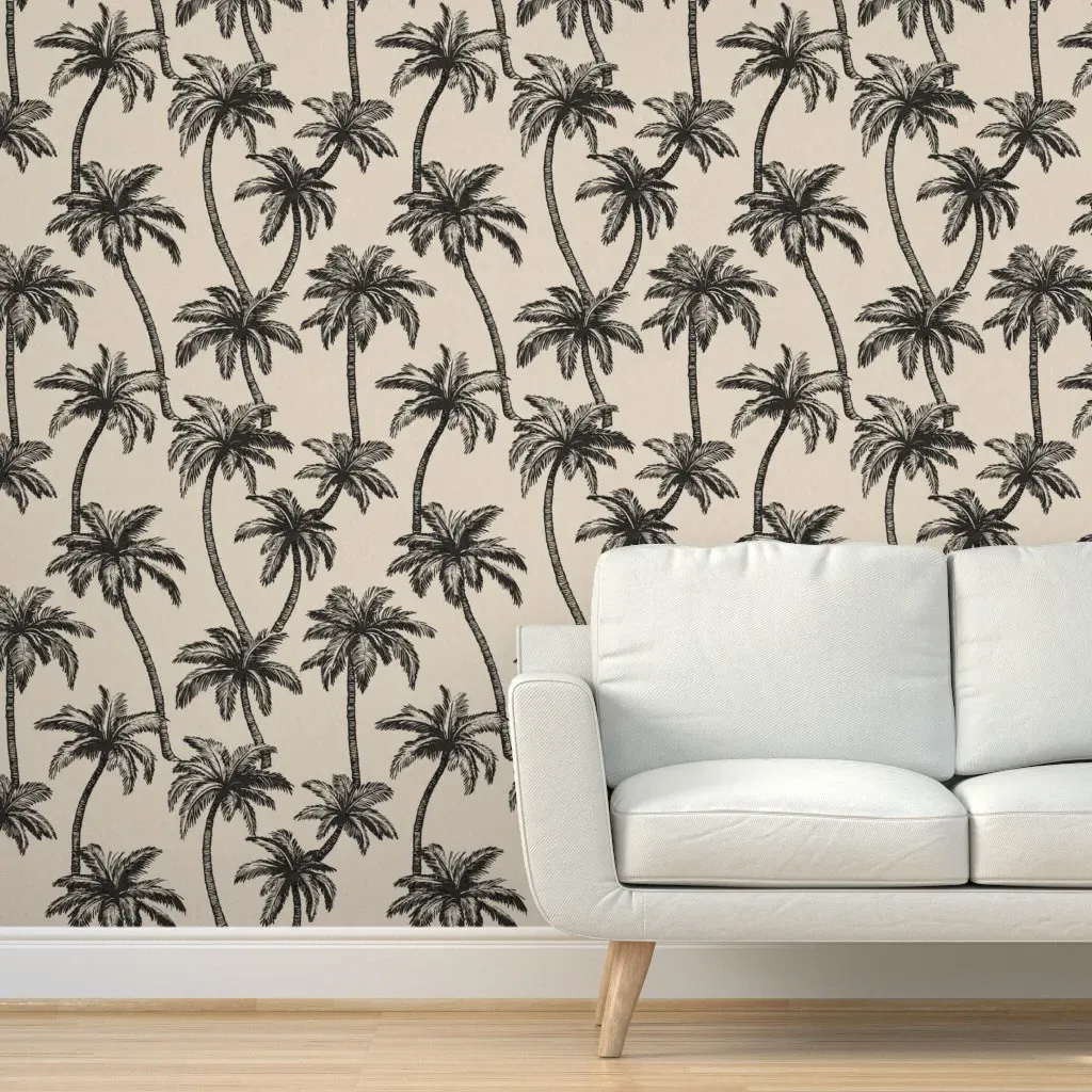 Vintage Tropical Palm Tree Peel and Stick Wallpaper - Black product