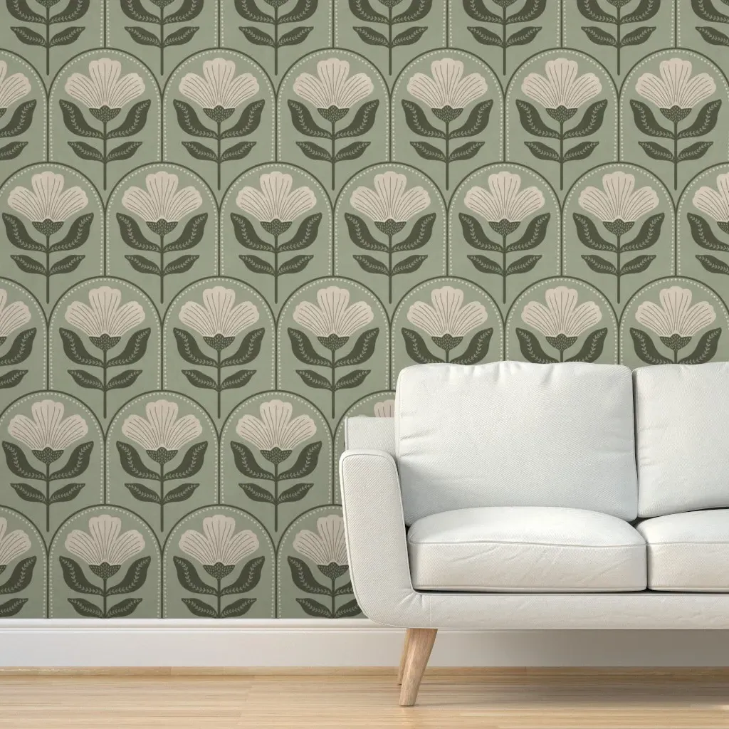 Vintage Tulip Arch Peel and Stick Wallpaper - Beige product