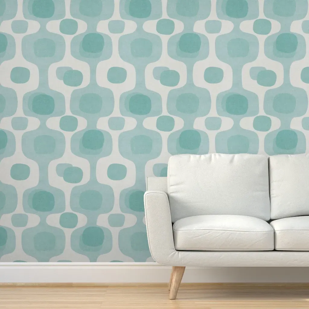 Vintage TV Retro Geometric Peel and Stick Wallpaper - Teal product