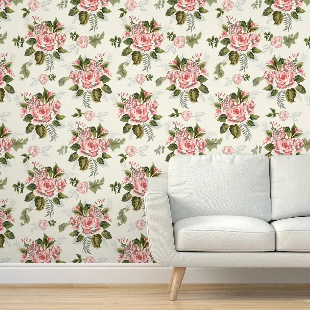 Vintage Victorian Floral Peel and Stick Wallpaper - Pink product