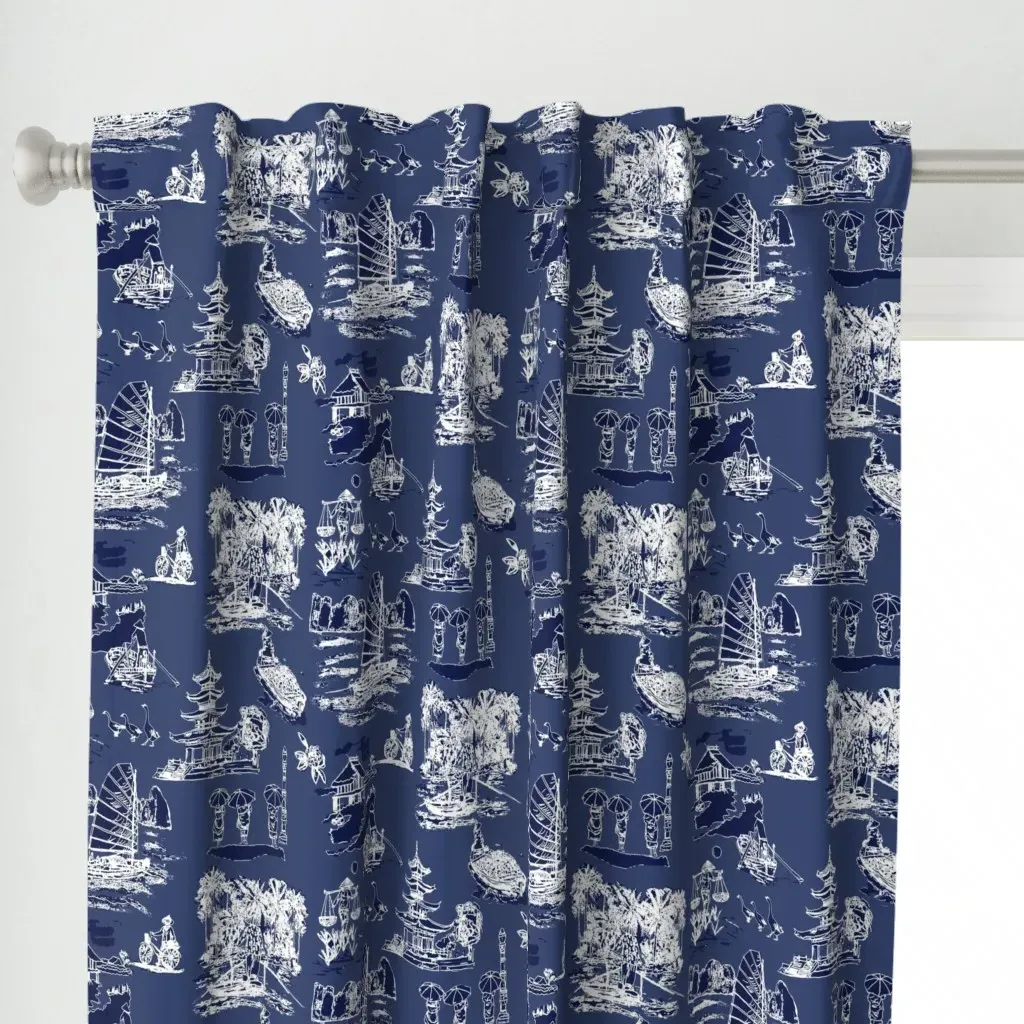 Vintage Vietnamese Toile Curtain Panel - White alternate view