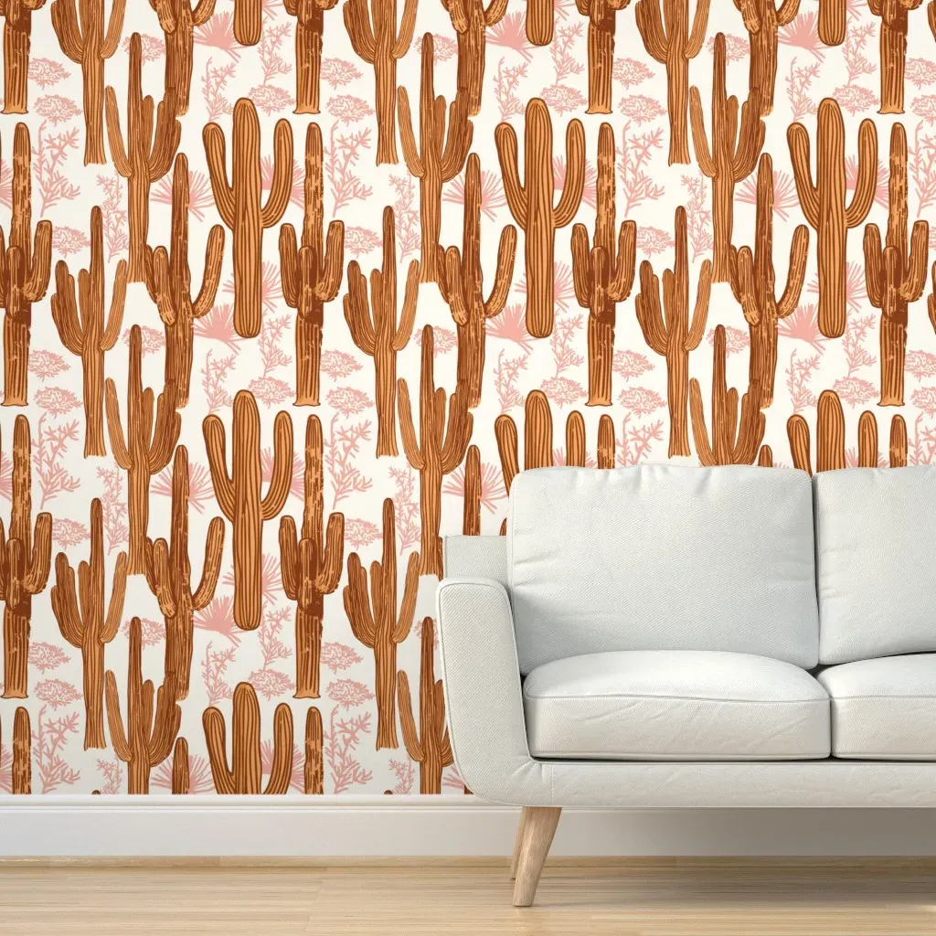Vintage Western Cactus Peel and Stick Wallpaper - Brown product