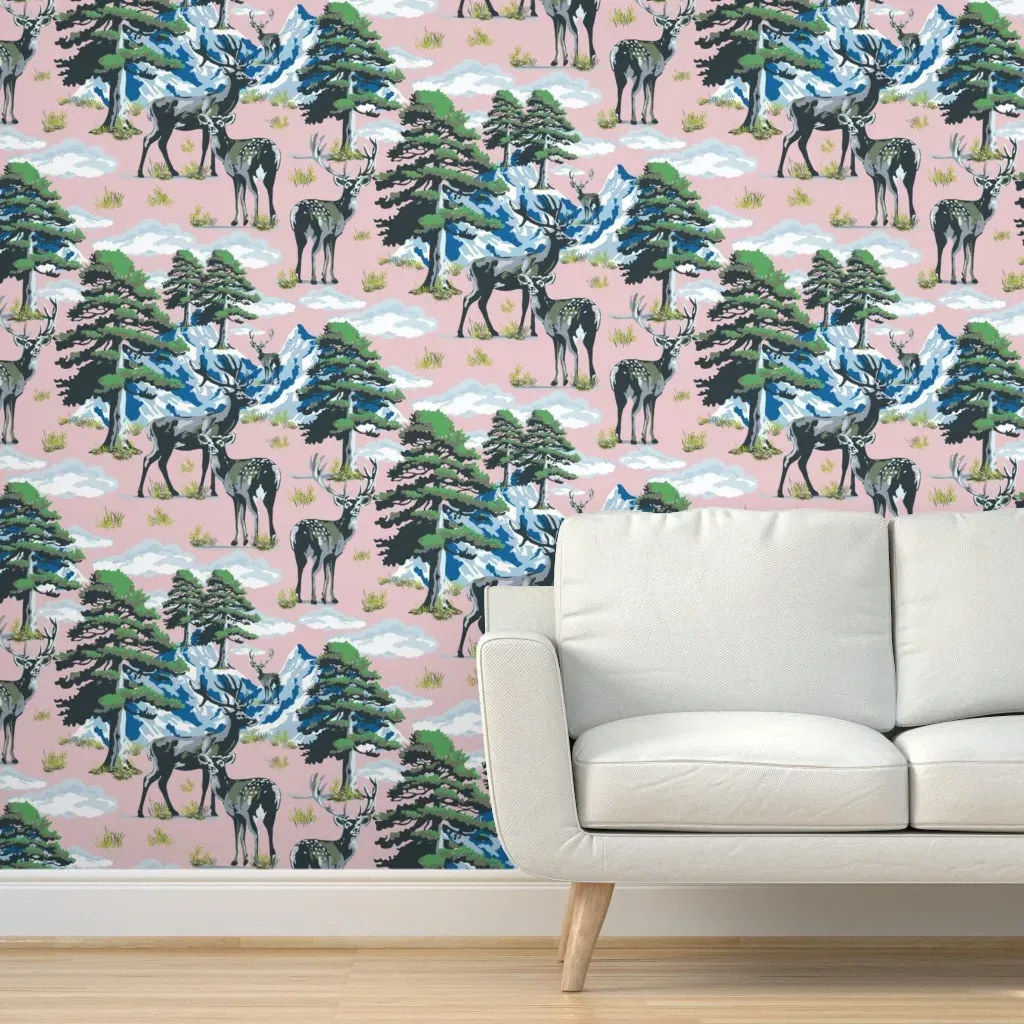 Vintage Wild Deer Park Peel and Stick Wallpaper - Green product