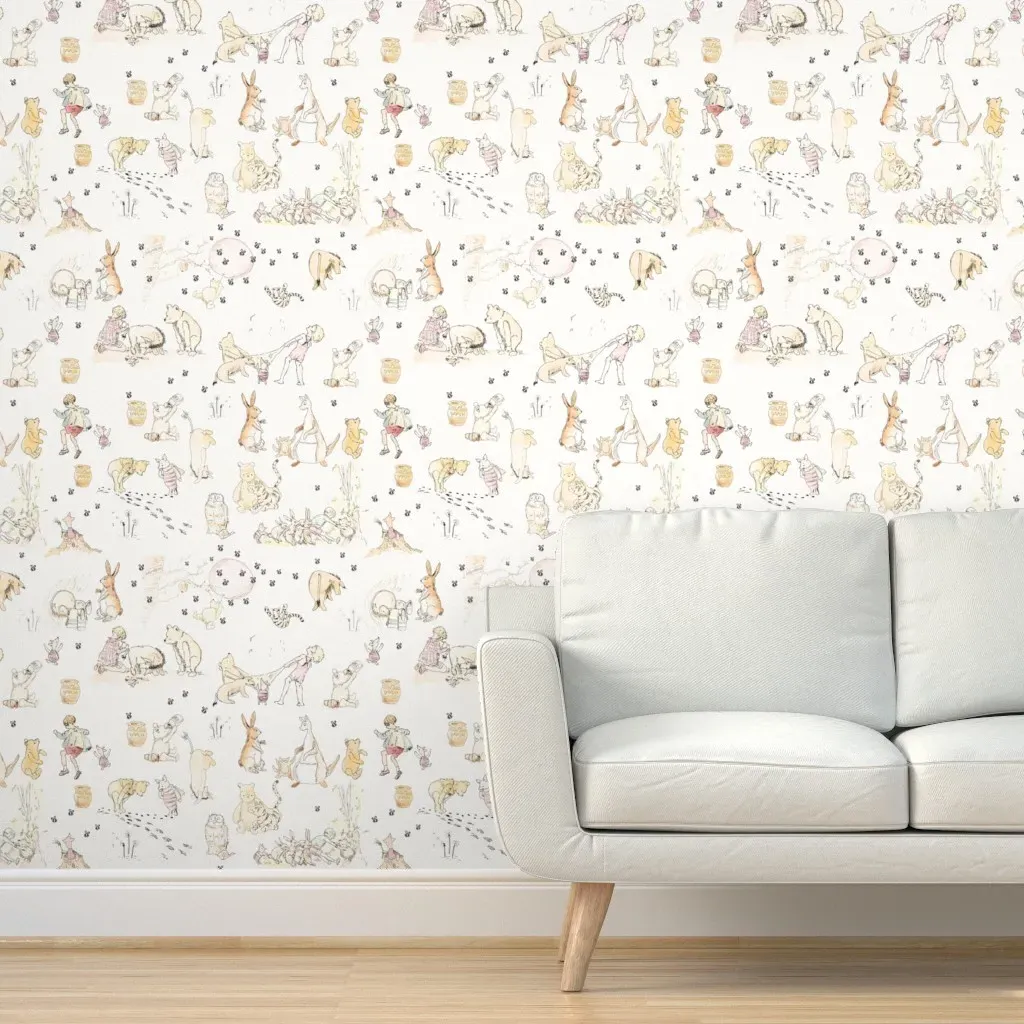 Vintage Winnie The Pooh Sketch Peel and Stick Wallpaper - Off-White product