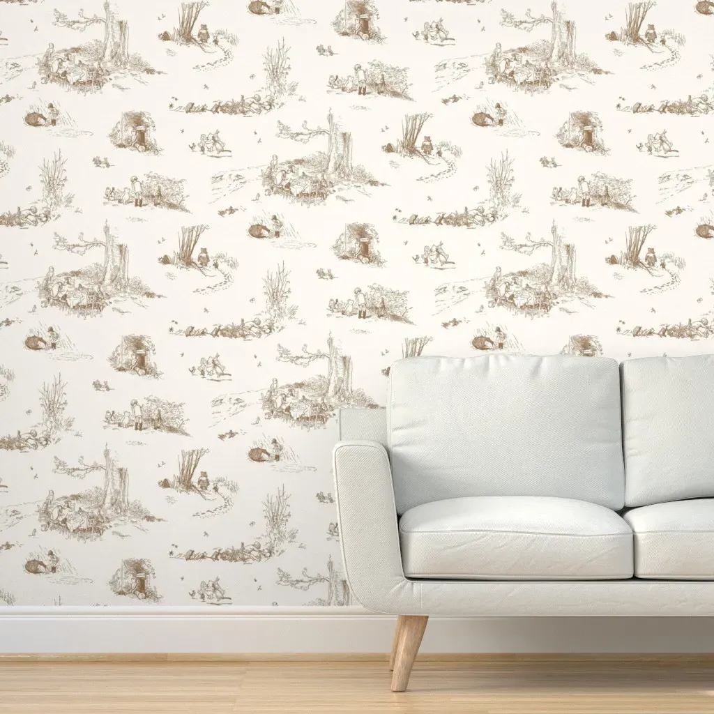 Vintage Winnie The Pooh Toile De Jouy XL Peel and Stick Wallpaper - Brown product