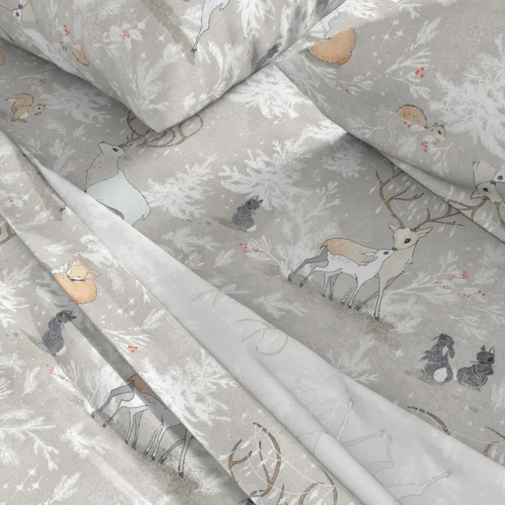 Vintage Woodland Christmas Queen Sheet Set - Light Grey alternate view