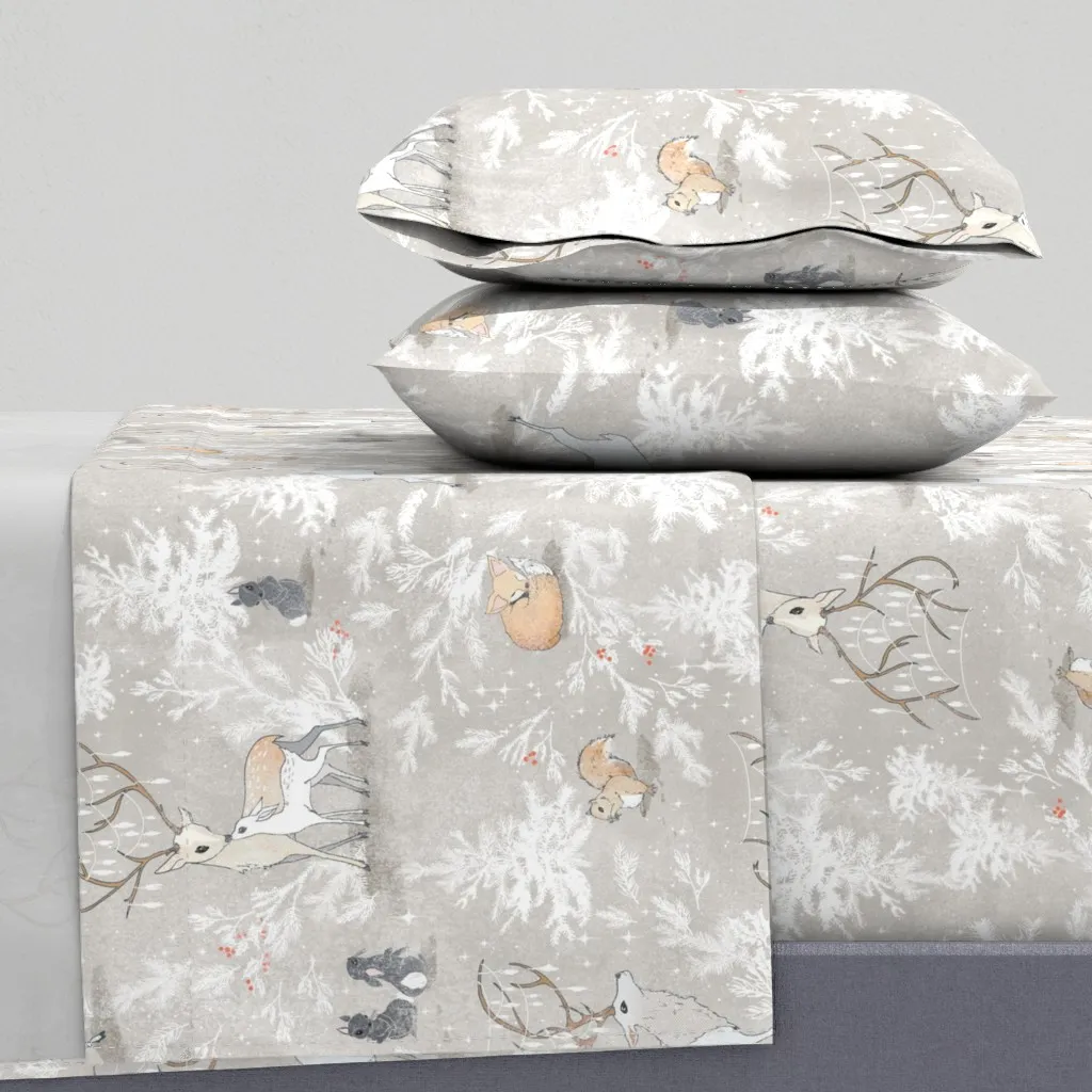 Vintage Woodland Christmas Queen Sheet Set - Light Grey product
