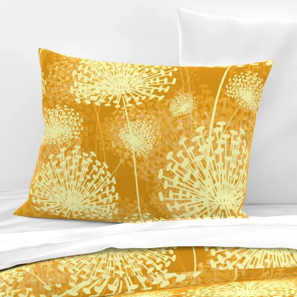 Vintage Yellow Dandelions Standard Knife Edge Cushion - Pale Yellow, Cotton Sateen product