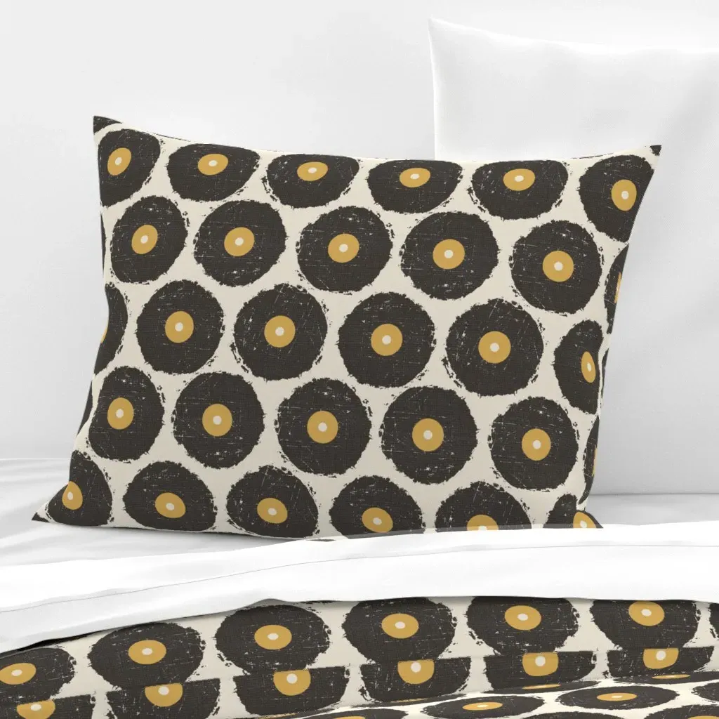 Vinyl Record Albums Large Wide Cushion Cover - Dark Gray, Cotton product