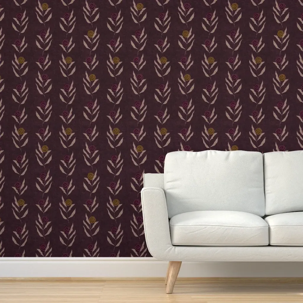 Virelle Antique Floral Stripe Peel and Stick Wallpaper - Burgundy product